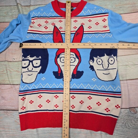 Bobs Burgers Small Knit Christmas Sweater With Louise Tina Gene Faces Long Sleev - Picture 5 of 7